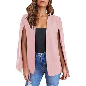 𝅺womens Cape Blazer Split Sleeve Open Front Pink